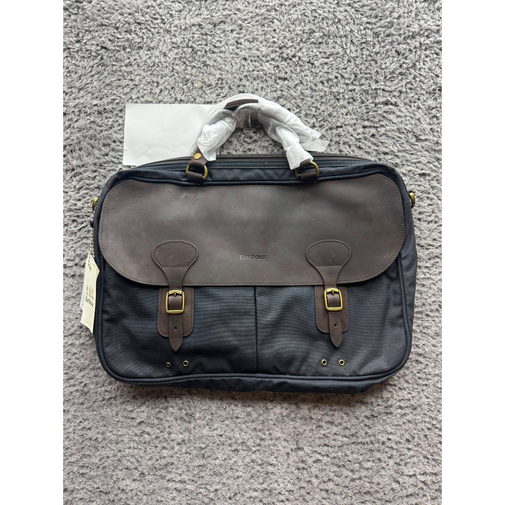 NWD Barbour Wax Leather Briefcase Crossbody Bag Navy Blue UBA0004NY91